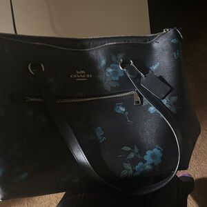 Coach Black and Blue Floral Tote Bag